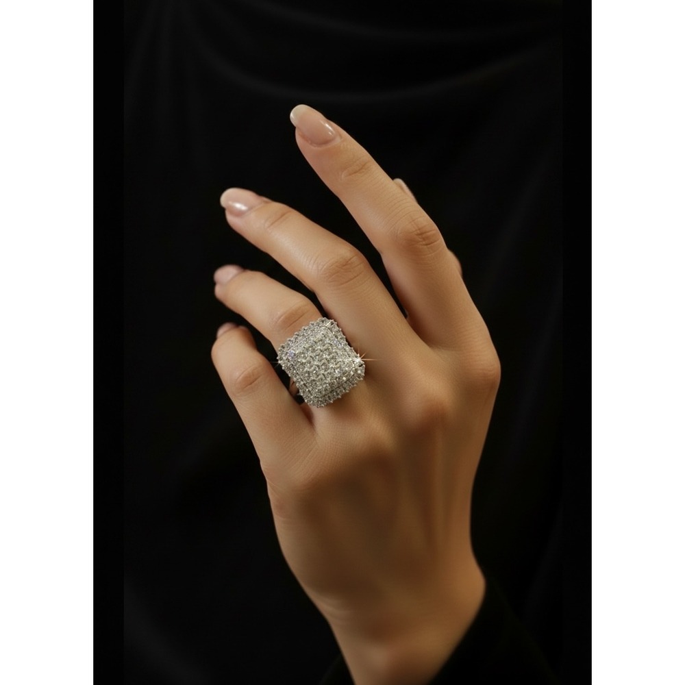 JTV BBJ 9.25 Sterling Silver CZ Cluster Ring Size 5‎